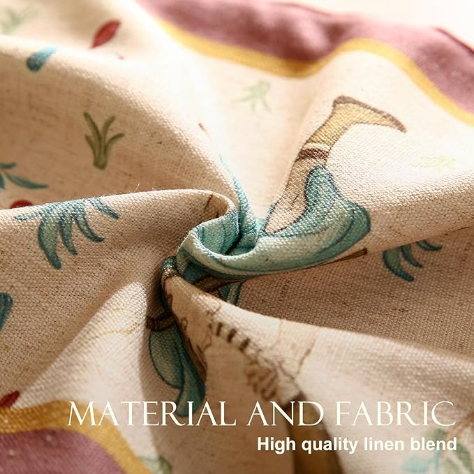 patdrea Designer Idyll Linen Table Runner, Vintage Beige Farmhouse with Ancient Spring Figure and Fruit Trees Pattern Table Mat, Decoration for Kitchen Dining Banquet Christmas ,12"*87"
