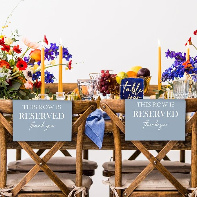 Reserved Seating Chair Signs, This Row Is Reserved Pew Cloths Seating Placeholder for Church Pews, Dusty Blue Wedding Decorations for Reception Parties Event (Dusty Blue, 4 PCS)