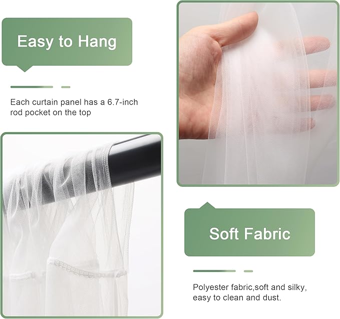 Tulle Backdrop Curtain with Lights String 30 X 10FT Ivory Sheer Tulle Backdrop Curtains for Wedding Birthday Party Reception Photo Booth Background Decorations (6 Panels 5x10FT)