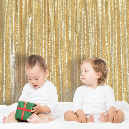 Eternal Beauty Gold Sequin Backdrop, 4x7 Ft Glitter Background Curtains for Shimmer Photography Party Wedding Birthday Back Drop Decor