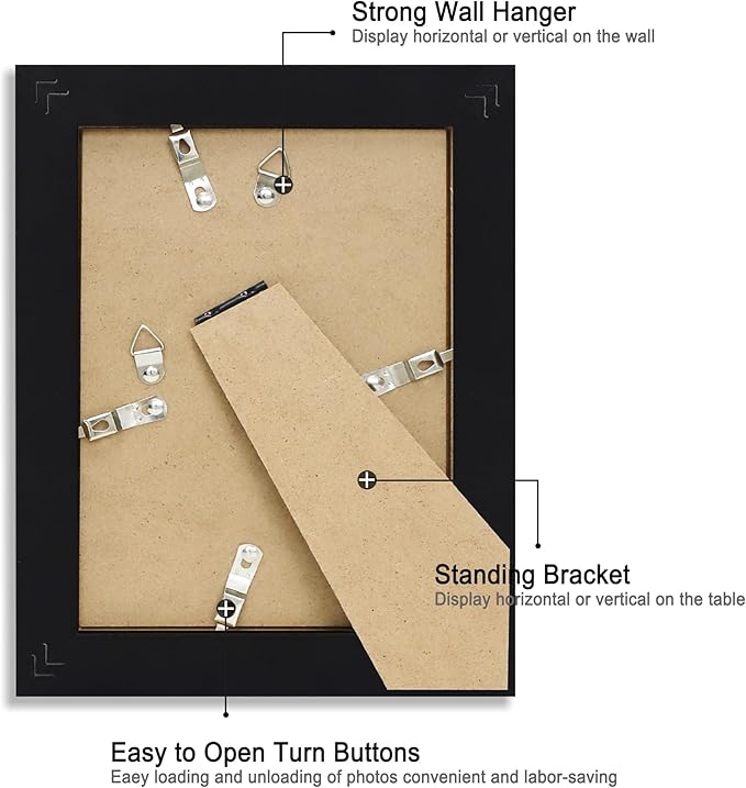 5x7 Picture Frame Set of 4, High Definition Glass Black Picture Frame, 5 x 7 Wood Rustic Photo Frames for Horizontal or Vertical Table Top and Wall Mounting