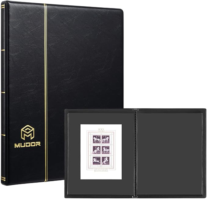 MUDOR Stamp Albums for Collectors, 1 Pockets Stamp Book for Collectors, 10 Sheets Stamp Stockbook, Black