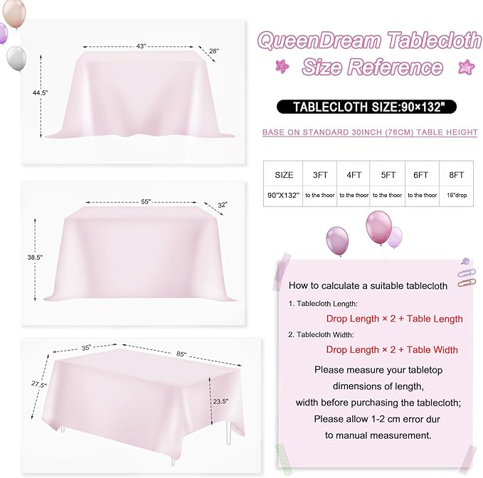 QueenDream Party Tablecloth Rectangular 90 x 132 Inch White Iridescent Tablecloth Table Cloth Overlay for Birthday Bridal Shower Wedding Decorations