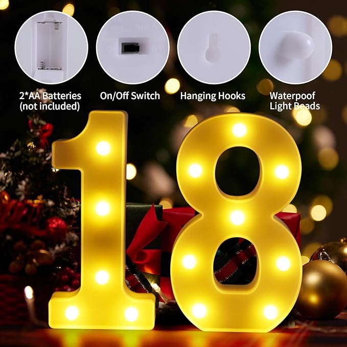 18th Birthday Decorations for Girls and Boys,Happy 18th Birthday Decorations for Men Centerpieces Table,18 Light Up Numbers Sign Led for Party Backdrop Wall Decor for Wedding Anniversary Home