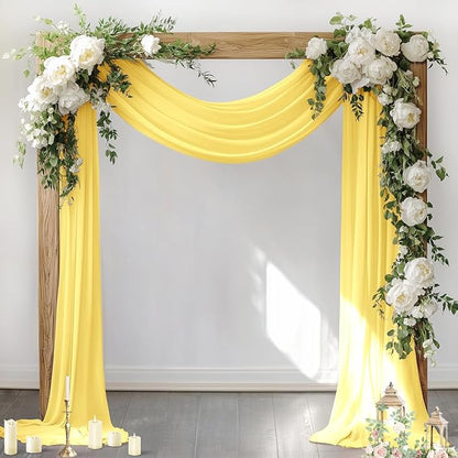 Socomi Wedding Arch Draping Fabric 3 Panels 29" x 19Ft Sheer Chiffon Curtain Drapes 6 Yards for Wedding Ceremony Birthday Party Decoration Yellow Gold