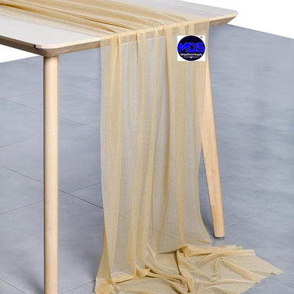 MDS Halloween Chiffon Table Runner - 15 Pack, 29 x 170 Inches, 14ft Each - Sheer Spooky Table Runners for Haunted House Parties, Trick-or-Treat Tables, Witchy Décor, Wedding & Events - Champagne Gold