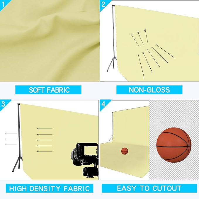 ISSUNTEX 6X9 ft/1.8X2.7 Meters Beige Background Photo Backdrop, Photo Studio, Collapsible High Density Screen for Video Photography and Television