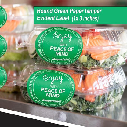 Angel's Peel Lounge Tamper Proof Stickers Roll — Tamper Evident Stickers for Delivery Food Safety, Bakery Boxes, Writable Seal Tape, Thank You Labels for Packaging - 3x3in 250-COUNTS, Green, Round