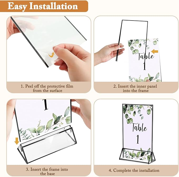 Floroom 12 Pack 5x7 Inch Clear Acrylic Sign Holders, Double-Sided Black Display Stand Picture Frames for Table Numbers, Menus, Flyers, Weddings, and Offices