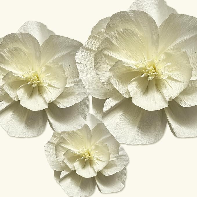 BRT Bearingshui Crepe Paper Flowers Decoration for Wall Total 9 Pcs, Artificial Flowers for Wedding Decor,Flower Backdrop Decor, Baby Bridal Shower Birthday Party, Cream 3D Wall Flowers Decor