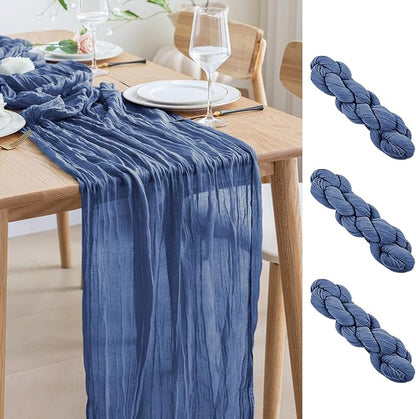 Asee'm 3pcs Cheesecloth Table Runner 120 Inches Long Blue Boho Gauze Cheese Cloth Runner 10FT Rustic Sheer Table Runners for Christmas Wedding Party Baby Shower Spring Easter Decoration