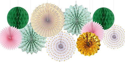Sage-Green Pink Gold Party-Decorations - 33pcs Kits Tissue Pom Poms Honeycomb,Banner,Streamers Tassel Garland,Paper Lantern Fans, Wedding Engagement Bachelorette Birthday Baby Bridal Shower Hugtmr