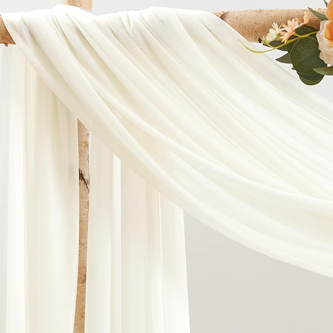 30" x 20Ft Wedding Arch Draping Fabric, 3 Panels Ivory Sheer Curtain Drapes Extra Wide & Long Backdrop Curtains for Wedding Arch Ceremony Birthday Party Decorations