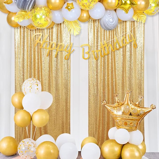 Poise3EHome Gold Sequin Backdrop Curtain 2 Panels 2ft x 8ft Gold Sequin Backdrop for Party Decoration