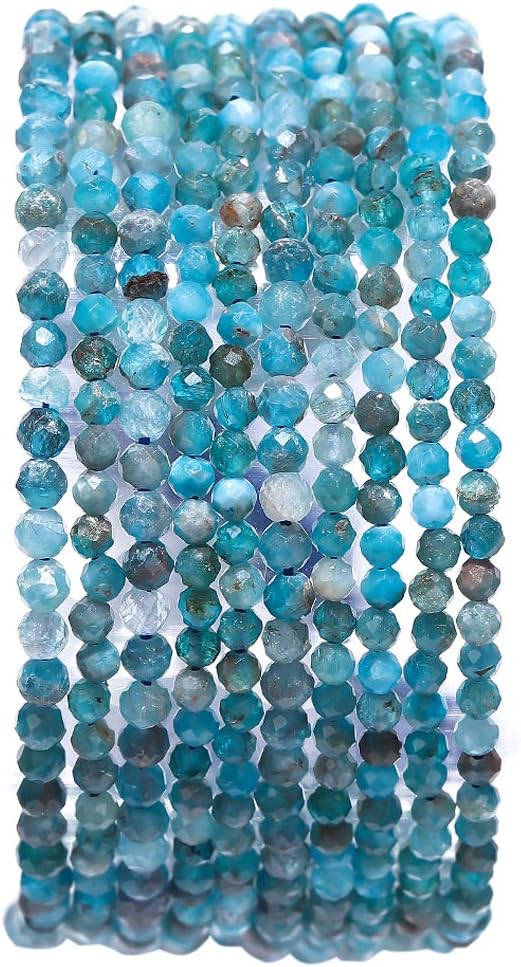 Faceted Natural Apatite Stone Round Loose Semi Gemstone Beads for Jewelry Making 3-3.5mm 38cm