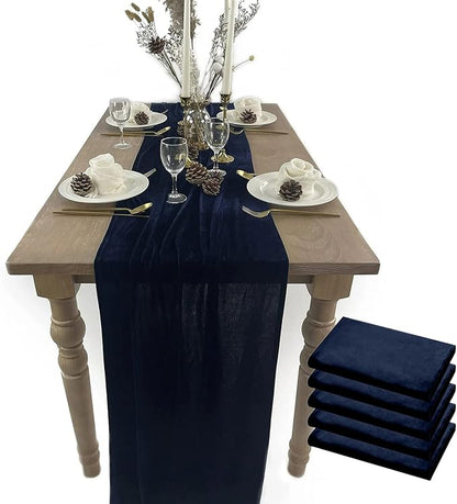 Velvet Table Runner, 5 Pack Luxurious Wedding Reception Decorations Soft Velvet Fabric Table Linen Overlay for Party (20 x 120 inch, Navy)