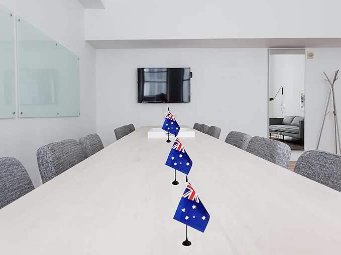 Australia Desk Flag, 12 Pack Australian Table Office Flag with Black Solid Pole and Stand Base, International Country Flag, Festival Celebration, Classroom Meeting Desktop Decor (Australia)