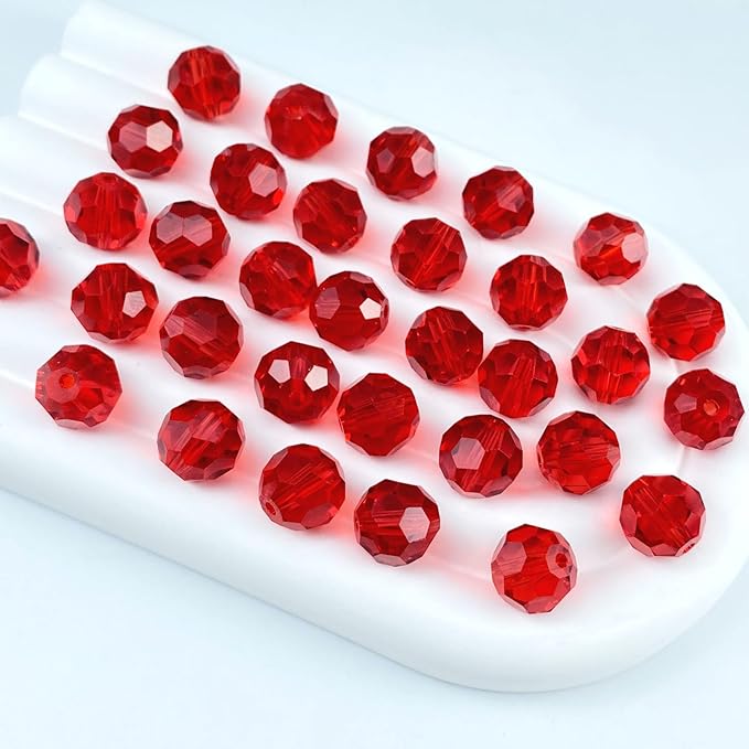 200 PCS 6mm Crystal Glass Beads Round Multiple Faceted Loose Spacer Glass Beads for DIY Handcrafte Bracelet Necklace Earring Jewelry Making(Red)