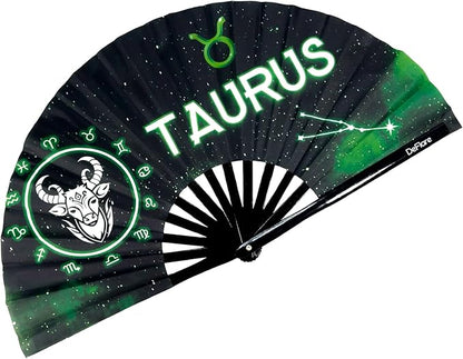 DeFlare | Cosmic Zodiac Rave Fan | Zodiac Sign Hand Fan | Astrology Rave Fan | Hand Fan | Large Rave Fan | Large Clacking Fan
