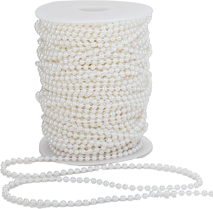 4mm Crafts Faux Pearl Beads Garland Pearl Bead Roll Strand of Pearls to Decorate Floral Centerpieces Wedding Party Favor Christmas Tree(131 Feet Ivory)