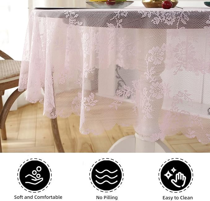 Jeloris Round Lace Tablecloth with Elegant Scalloped Bottom for Any Special Event Such as Wedding, Birthday Party, Baby Shower, Anniversary (48 inch, Style 2)