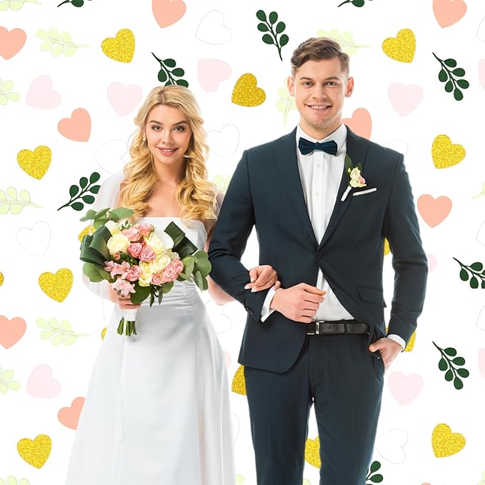 200PC Heart Wedding Confetti Greenery Eucalyptus Table Scatters for Pink and Sage Green Bridal Shower/Birthday/Baby Shower/Bachelorette Party Decoartions