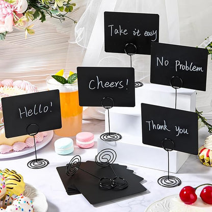 TecUnite 12 Pcs Mini Chalkboard Signs, 4"x3" Small Chalkboard Label with Metal Stand 2 Water Based Chalk for Food Buffet Tabletop Blackboard Sign for Party Bakery(Black,3.4 x 1.6 in)