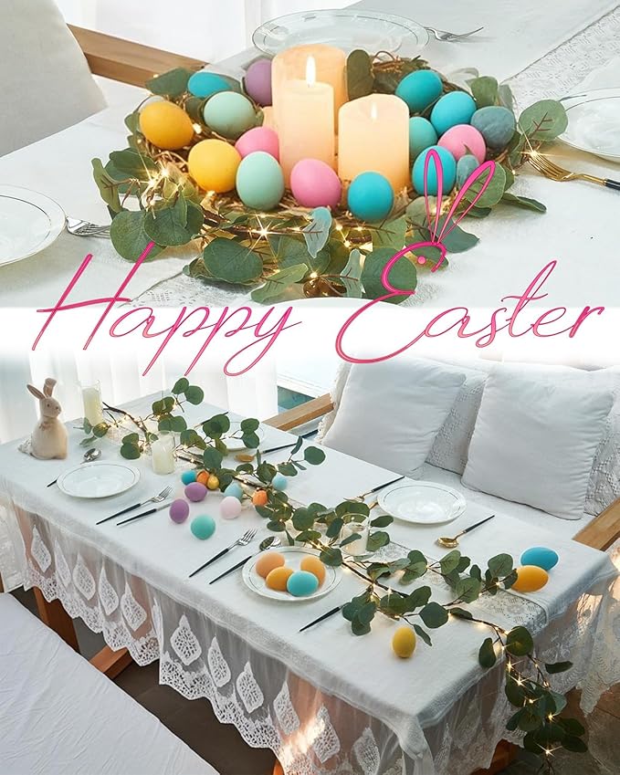 Fudios Lighted Twig Eucalyptus Garland 6FT 96 Warm White LED Battery Operated with Timer for Mantle Fireplace Wedding Party Spring Bedroom Decoration Indoor Outdoor Use