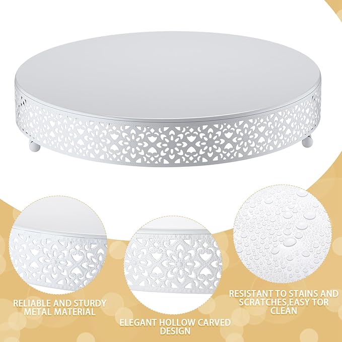 Wenqik Cake Stand 14 Inch Round Metal Cupcake Dessert Wedding Cake Stand Cookies Display Holder Fruit Serving Tray for Table Wedding Birthday Anniversary Party(White)