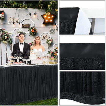 9ft Black Tulle Table Skirt for Rectangle Tables or Round Tables Tutu Table Skirt for Birthday Party Baby Shower Wedding Parties Dessert Buffet Banquet Decorations
