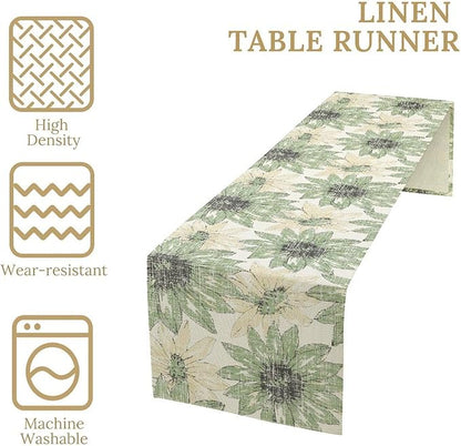Chrysanthemum Vintage Floral Table Runner, Elegant Yellow Sunflower Spring Summer Elegant Pattern Artichokes Flower Table Runner for Party Kitchen Dining Living Room Decor, 13x90 Inch