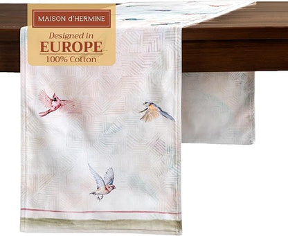 Maison d' Hermine Table Runner 100% Cotton Double Layer Table Runners 108 inches Long Decorative for Home Kitchen Dining Party Wedding Bridal Shower Spring Summer (Flying Birds, 14.50" x 108")