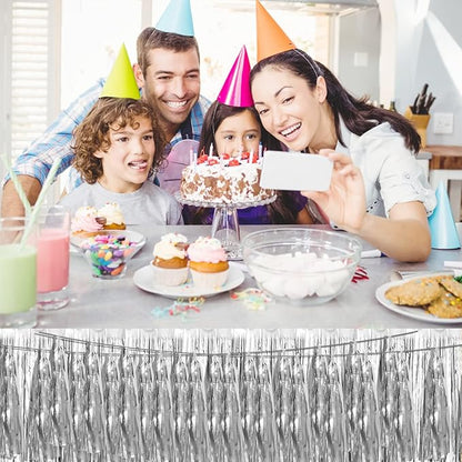 3P Silver Foil Fringe Metallic Tassel Streamers Banner Tassel Garland for Parade Floats, Bachelorette, Wedding, Birthday, Halloween, Christmas, Bridal/Baby Shower Party Decorations