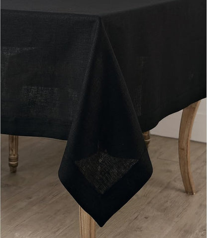 Solino Home Linen Black Tablecloth 60 x 132 Inch - 100% Pure Linen Rectangular Tablecloth - Machine Washable Table Cloth for Fall, Autumn, Halloween, Thanksgiving, Christmas - Fete