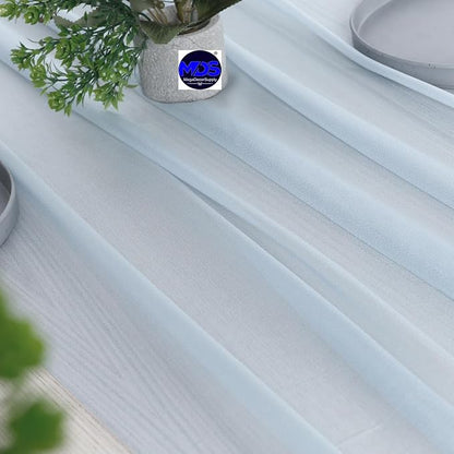 MDS 15 Pack 10ft Chiffon Table Runner 29 x 120 Inches Sheer Wedding Runner Romantic Rustic Table Runner for Wedding Decorations, Birthday Parties, Bridal Shower Party Arch Decor - Baby Blue