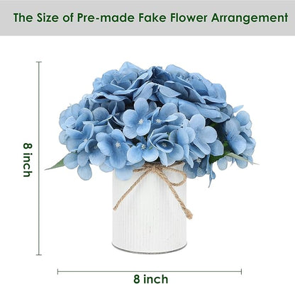 Flower Table Centerpieces - Set of 6 Floral Arrangement Artificial Wedding Hydrangeas Floral Arrangement with Rustic Metal Vase for Bridal Tea Party Event Decorations - Dusty Blue