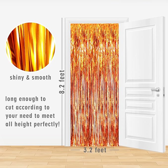 GOER 3.2 ft x 8.2 ft Metallic Tinsel Foil Fringe Curtains Party Photo Backdrop Party Streamers for Birthday,Graduation,New Year Eve Decorations Wedding Decor (Orange,1 Pack)