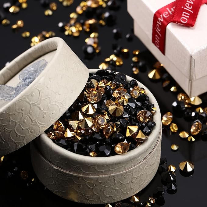 10000 Clear Wedding Table Scatter Confetti Crystals Acrylic Diamonds Rhinestones for Table Centerpiece Decorations Wedding Bridal Shower Decorations Vase Beads (Gold, Black,3 mm, 4 mm, 6 mm)