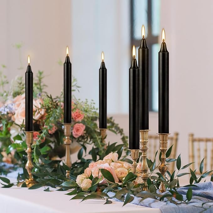 4 Inch, 40 Pack, Unscented, Dripless Taper Candles, Black, Smokeless Candles for Holidays, Wedding Ceremonies, Parties, Shabbat, 1.5 Hours