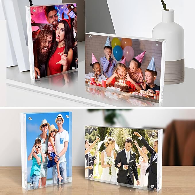 4x6 Inches Acrylic Picture Frames 1 Pack, Double Sided Magnetic Photo Frames,Free Standing on Desk or Table Clear Picture Frames