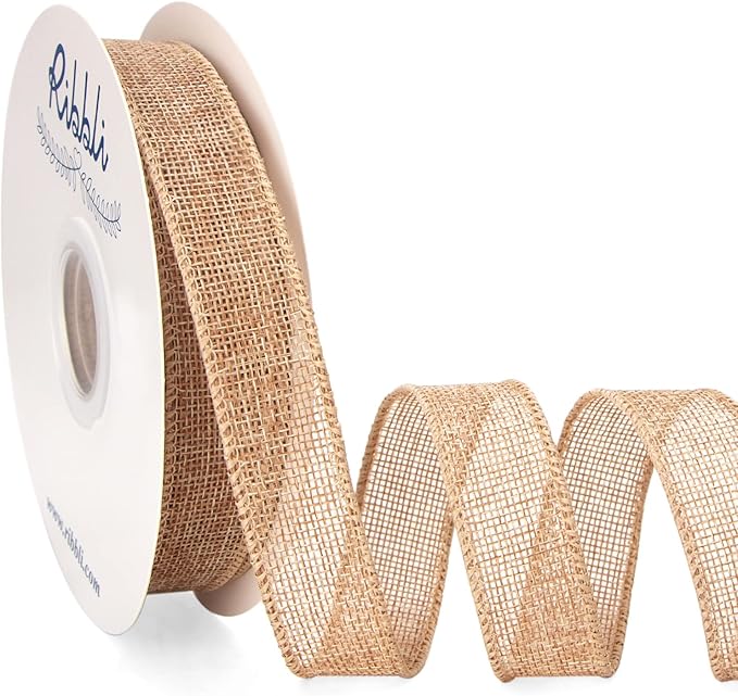 Ribbli Natural Burlap Wired Ribbon, 1” Inch x Continuous 20 Yard, Wired Edge Ribbon for Wreaths,Big Bows,Tree Decoration,Outdoor Decoration
