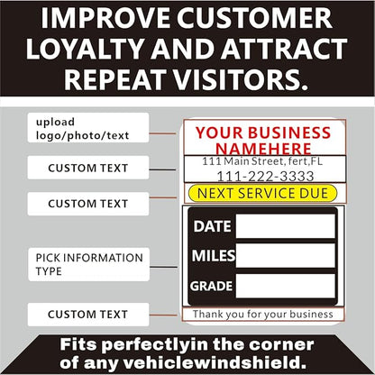 Custom Oil Change Stickers with Your Business Name - Auto Maintenance Service Reminder for Cars Vehicles Trucks Personalized Oil Change Stickers for Windshield 2 Inches（10-10000 pcs）