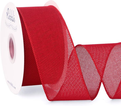 Ribbli Red Burlap Wired Ribbon, 2-1/2” Inch x Continuous 20 Yard, Red Wired Ribbon for Wreaths,Big Bows,Tree Decoration,Outdoor Decoration