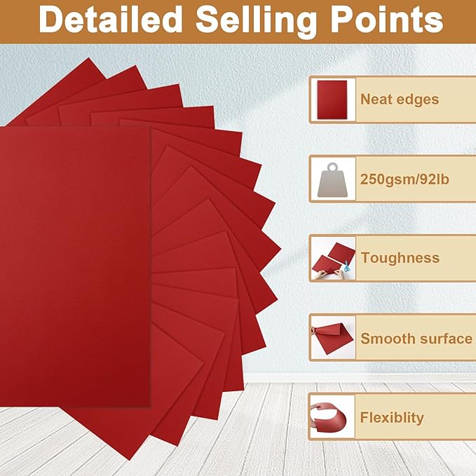 28 Sheets Christmas Red Cardstock 8.5 x 11 Craft Paper, 92lb Dark Red Card Stock for DIY Card Making, Thank You Cards, Wedding, Invitations, Birthday