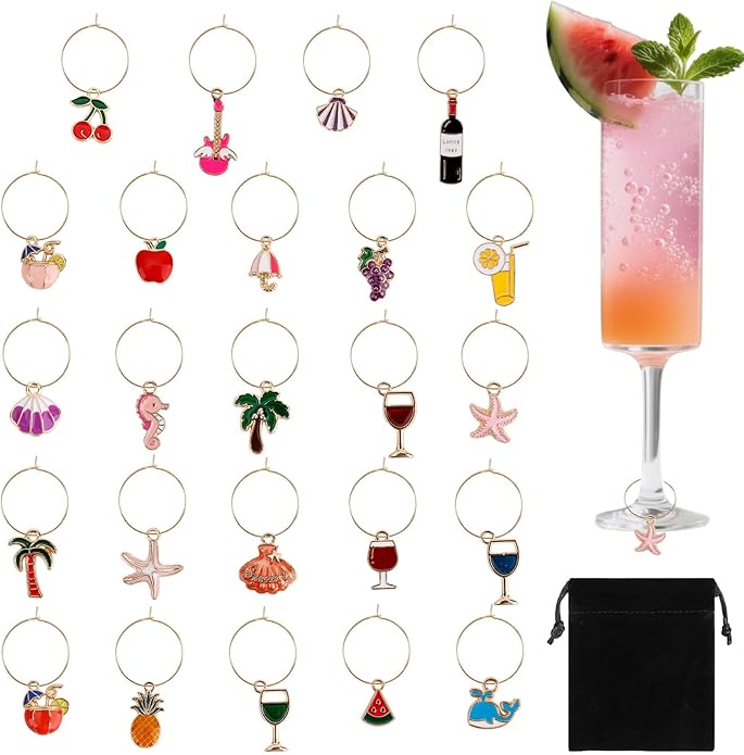 Wine Glass Charms Wine Charms for Stem Glasses Glass Markers Identifiers Tags for Christmas Tasting Party Favors Decorations