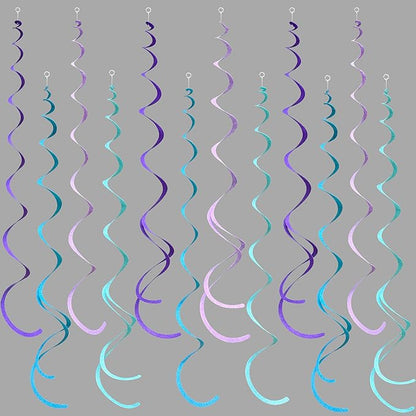 36 Pcs Mermaid Hanging Swirl Decorations Teal Purple Felt Swirl Streamer Spiral Ceiling Decorations Garland for Little Mermaid Under The Sea Birthday Wedding Bridal Shower Baby Shower Party Supplies