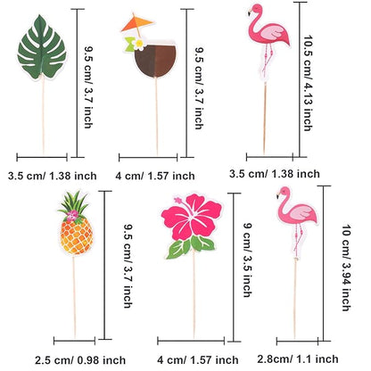 Luau Cupcake Toppers Tropical Cake Decorations Hawaiian Toothpicks Sticks with Flamingo Pineapple Palm Leaves Shape Picks for Summer Beach Theme Party Favors Supplies, 6 Styles (72)