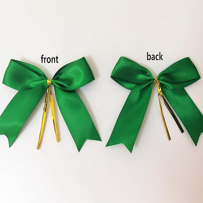 50pcs 3-1/2" Green Twist Ties Satin Green Bows with Twist Tie Bows Fish Tail Cutting(Green)