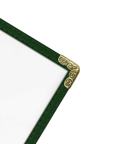 Goodsmart Restaurant Menu Covers - 25 Pack Green2-Page/4-View 8.5" x 11", Side-Loading Vinyl Menu Holders, Clear Sleeves, Double-Stitched Edge, Leather-Style Café Menu Covers with Gold Corners