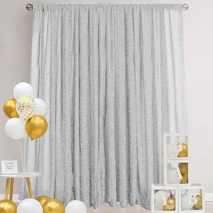 10FT x10FT Silver Metallic Spandex Backdrop, 1 Panel Glitter Sheer Photography Background, Stretchy Spandex Fabric for Wedding, Party, Baby Shower, Photo Booth Decor